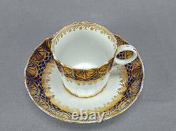 Grainger Worcester Cobalt & Gold Fishscales & Leaves Coffee Cup & Saucer B
