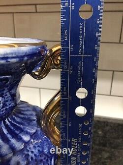 Grand Cobalt Bleu & Or 15 1/4 Vase 2 Poignées Scène Victorienne Fragonard Italie