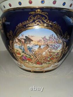Grand Porcelaine Limoges Style Cobalt Blue & Gold Gilding Fish Bowl Planter