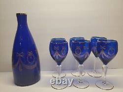 Griffe Milano Italie Carafe Bleu Cobalt Avec Décoration en Or + Verres