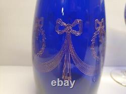 Griffe Milano Italie Carafe Bleu Cobalt Avec Décoration en Or + Verres