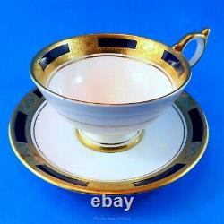 Heavy Gold Incrusted And Cobalt Empress Pedestal Aynsley Tea Cup And Saucer