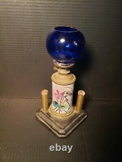Huile Antique Kerosene Lampe Cigar Store Counter Lighter Blue Cobalt Globe Shade