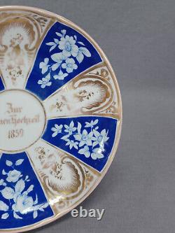 KPM Berlin Blanc Floral Cobalt & Or Pour la Tasse et Soucoupe du Mariage d'Or C. 1859