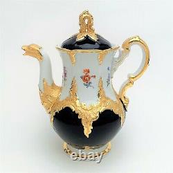 La Porcelaine De Meissen Des Années 1930 15 Pièces Cobalt, Heavy Gold & Floral Coffee Service