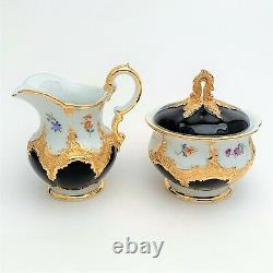 La Porcelaine De Meissen Des Années 1930 15 Pièces Cobalt, Heavy Gold & Floral Coffee Service