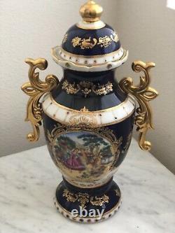 Limoges Porcelaine Vase De Lit Cobalt Bleu 24k Gilt Or Avec Handel