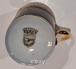 Limoges Véritable Porcelaine d'Art, Tasse à café et soucoupe Demi-tasse à bande dorée en bleu cobalt