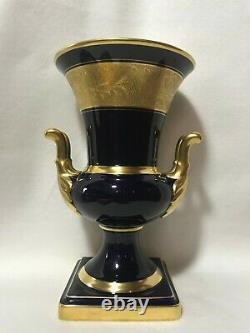 Lindner Kueps Echt Cobalt Blue German Bavaria Porcelaine Vase-urn-gold Trim-pair