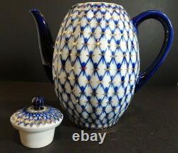 Lomonosov Russe Cobalt Net Bleu Or Blanc Russe Porcelaine Pot À Café