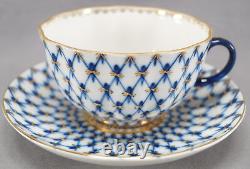 Lomonosov Russie Cobalt Blue & Gold Net Porcelaine Coffee Cup & Saucer