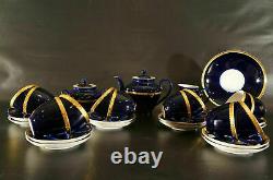 Lomonosov Russie Porcelaine Impériale Chine Tea Set Cobalt Avec L'or 22k