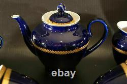 Lomonosov Russie Porcelaine Impériale Chine Tea Set Cobalt Avec L'or 22k