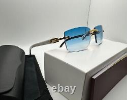 Lunettes Buffs Signature Blanches à Grandes Cornes de Buffles Piccadilly en Or Blanc 24K Bleu/Or