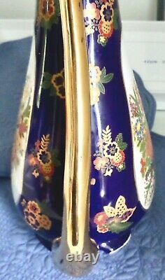 Magnifique Vintage Grand 13 Vase Urn Floral Cobalt Bleu Or Gilt