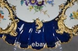 Meissen Hand Painted Floral Cobalt & Gold Rococo Style Charger / Plaque De Service