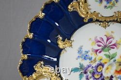 Meissen Hand Painted Floral Cobalt & Gold Rococo Style Charger / Plaque De Service