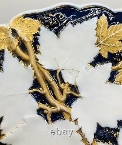 Meissen Porcelaine 10 Cobalt Plaque D'armoire En Or Bleu Cépagne Feuilles De Raisin