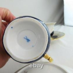 Meissen Porcelaine Cobalt Bleu & Or 12 Tasses À Thé + 11 Soucoupes Antique Rare