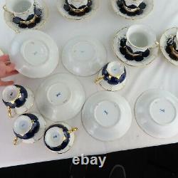 Meissen Porcelaine Cobalt Bleu & Or 12 Tasses À Thé + 11 Soucoupes Antique Rare