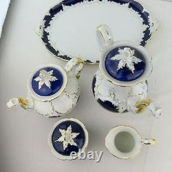 Meissen Porcelaine Cobalt Blue & Gold 5 Piece Tea Set Tray Cream Sugar Antique