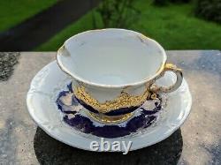 Meissen Porcelaine Cobalt Blue & Gold Prunk Pattern Demitasse Cup & Soucoupe Set