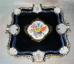 Meissen Porcelaine Tray Cobalt - Or Rococo Embossed Relief Peint À La Main