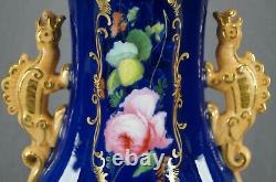 Minton Peint À La Main Floral Gold & Cobalt Chinese Forme Dragon Poignée Vase 1820 B