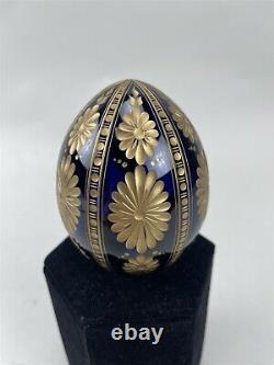 Moderne Cobalt Bleu Or Coupe Cristal Fabrege Imperial Glass Egg Russian Made