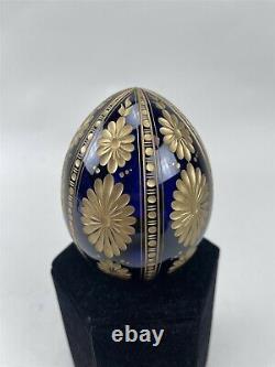Moderne Cobalt Bleu Or Coupe Cristal Fabrege Imperial Glass Egg Russian Made