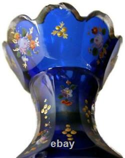 Moser Cobalt Blue Facetted Glass Parfum Bouteille Partout En Or - Émail Floral