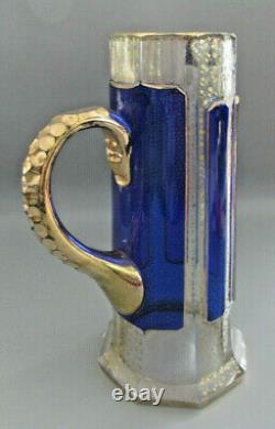 Moser Cobalt Blue Lemonade Pitcher Bohemian Cabochon Panel Verre 1910 Ère
