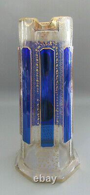 Moser Cobalt Blue Lemonade Pitcher Bohemian Cabochon Panel Verre 1910 Ère
