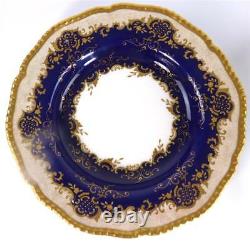 N831 Pair Antique Coalport Cobalt Blue Gold Enamel Soup Bowls Pat. 14156 M