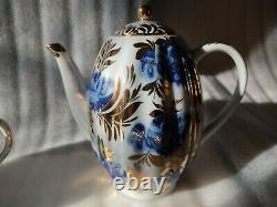 Nos Vintage Tea Cafe Set Lomonosov Golden Garden Cobalt Blue Gold 22k Urss 70s