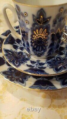 Nouvel Authentique Russe Lomonosov Blue Field 23pc Tea Coffee Set Pour 6 Cobalt Gold