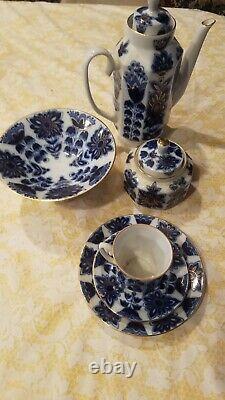 Nouvel Authentique Russe Lomonosov Blue Field 23pc Tea Coffee Set Pour 6 Cobalt Gold