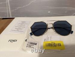 Nouvelles lunettes de soleil aviateur FENDI Eyeline FF 0194 000 2A en or rose / miroir bleu