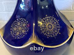 Paire De Porcelaine Ancienne Minton De Vases Bleu Cobalt Or Décoration Florale