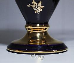 Paire De Vases En Porcelaine Limoges Castle France Cobalt Signed Gold Handled