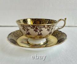 Paragon Angleterre Tea Cup & Saucer Floating Pink Cabbage Rose Cobalt Heavy Gold