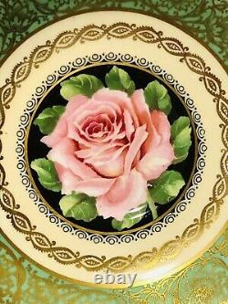 Paragon Angleterre Tea Cup & Saucer Floating Rose Chabage Rose Sur Green Heavy Gold