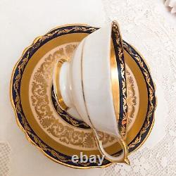 Paragon Antiquité Queen Mary Double Mandat Cobalt & Gold Floral Tea Cup & Saucer