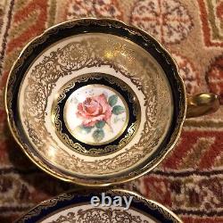 Paragon Bone Chine A515 Big Rose Rose Cobalt & Gold Scrollwork Tea Cup & Saucer