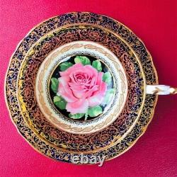 Paragon Cobalt Blue Gold Gilding Teacup & Saucer Floating Rose Chabage Rose