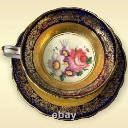 Paragon Double Mandat Cobalt Blue & Gold Gild Floral Bouquet Tea Cup & Saucer