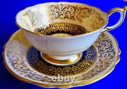 Paragon Fancy Cobalt Blue Cream Gold Fine Bone China Cup & Saucer 1950s