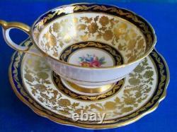 Paragon Fancy Cobalt Blue Gold Summer Flowers Fine Bone China Cup & Saucer 1950s