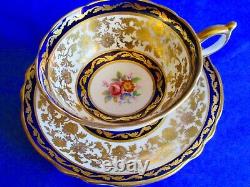 Paragon Fancy Cream Cobalt Blue Gold Summer Flowers Fine Bone China Cup & Saucer