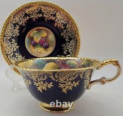 Paragon Golden Harvest Berries Cobalt And Pear Hand Painted Cup And Saucer